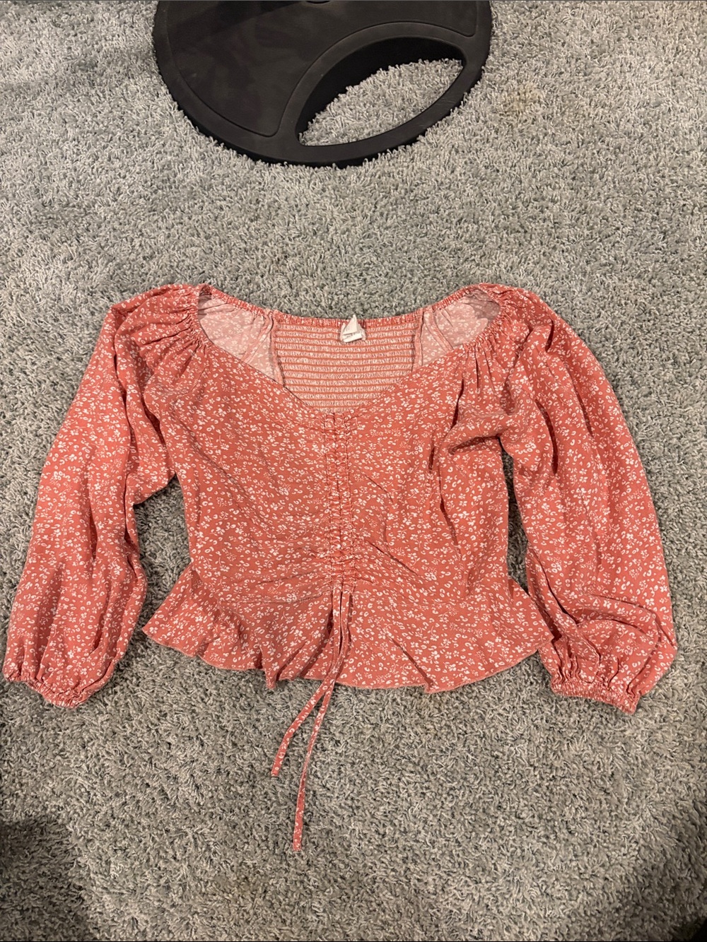 Japna Rust Floral Peasant Top with Drawstring Waist